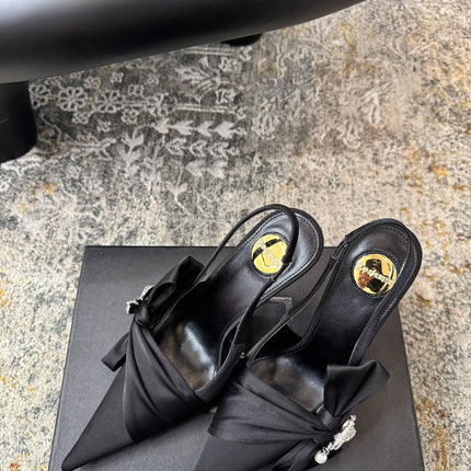 YSL 26S HEELED SLINGBACKS 100 MM IN BLACK SILK