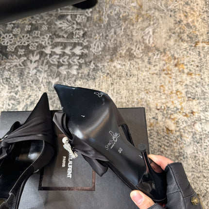 YSL 26S HEELED SLINGBACKS 100 MM IN BLACK SILK