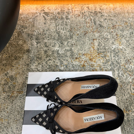 AQUAZZURA 26S BELGRAVIA PUMPS 105 MM IN BLACK VELVET WITH BOW