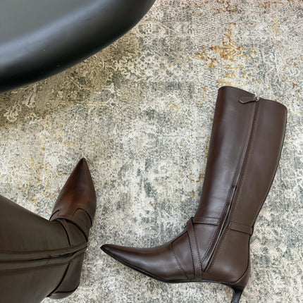 HM 26S KNEE-HIGH BOOTS 35 MM IN DARK BROWN CALFSKIN