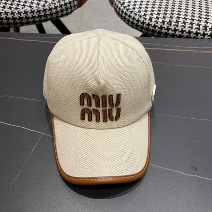 MIUMIU BASEBALL CAP IN LIGHT BEIGE FABRIC AND CALFSKIN