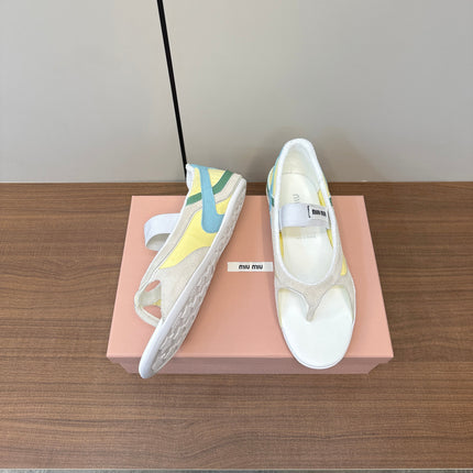 THONG SANDALS IN BEIGE SUEDE MIX YELLOW TECH FABRIC