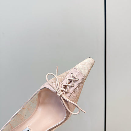 JIMMY CHOO 26S LACE-UP HEELS IN LIGHT NUDE PINK LACE AND LAMBSKIN