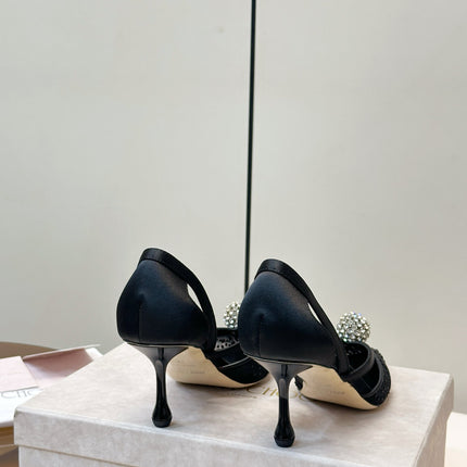 JIMMY CHOO 26S POINTED-TOE HIGH HEELS IN BLACK CRYSTAL EMBELLISHMENT