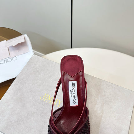 JIMMY CHOO 26S SACORA MULE 80 MM IN DARK RED CRYSTAL EMBELLISHMENT