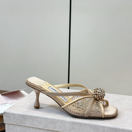 JIMMY CHOO 26S SACORA MULE 80 MM IN BEIGE CRYSTAL EMBELLISHMENT