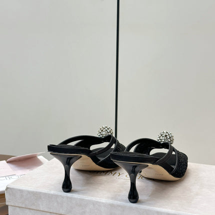JIMMY CHOO 26S SACORA MULE 80 MM IN BLACK CRYSTAL EMBELLISHMENT