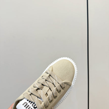 MIUMIU 26S SNEAKER MULES IN BEIGE CANVAS