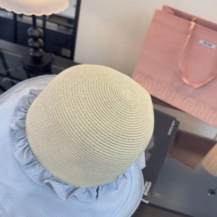 MIUMIU 26S STRAW HAT WITH RUFFLED FABRIC BRIM 340411