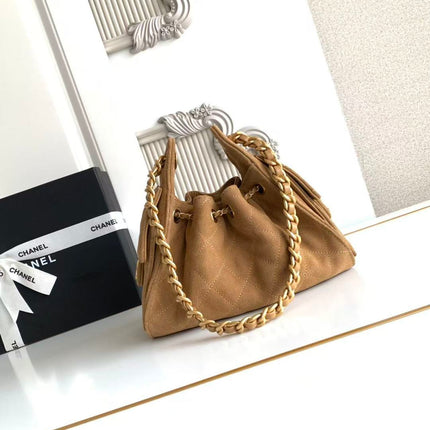 CHANEL 25S HOBO BAG 22 IN BROWN SUEDE WITH GOLD HARDWARE