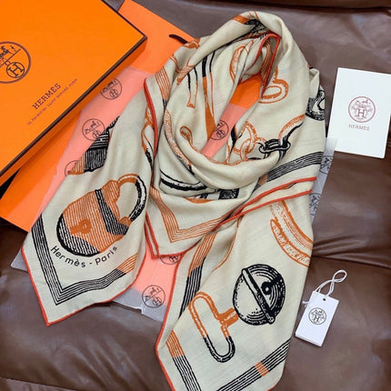 HERMES 26S SCARF 140 IN CASHMERE AND SILK 303159