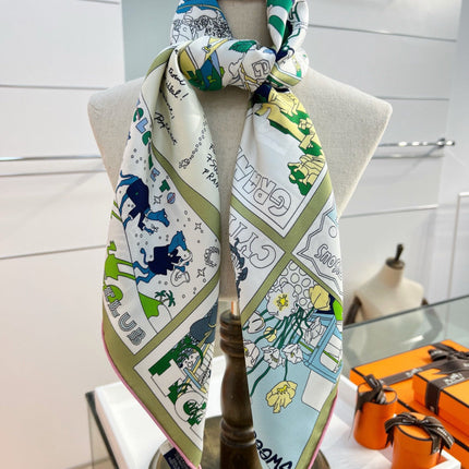 HERMES 26S PRINTED SQUARE SCARF 88 IN SILK 309944