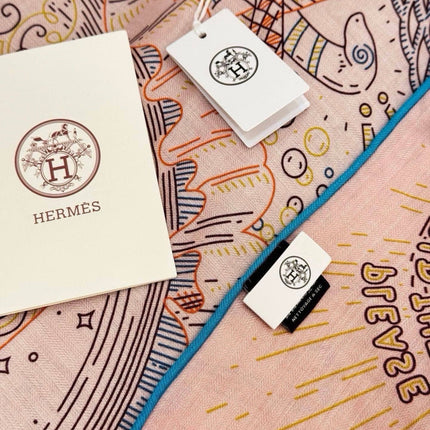 HERMES 26S SCARF 140 IN SILK AND CASHMERE 492394