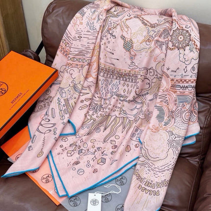 HERMES 26S SCARF 140 IN SILK AND CASHMERE 492394