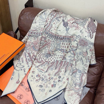 HERMES 26S SCARF 140 IN SILK AND CASHMERE 492395