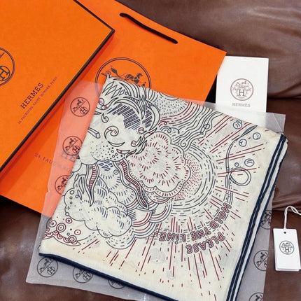 HERMES 26S SCARF 140 IN SILK AND CASHMERE 492395