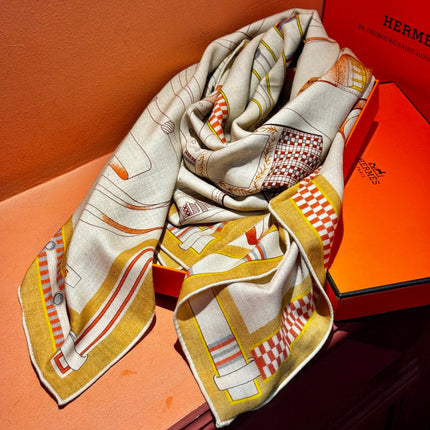 HERMES 26S SCARF 140 IN SILK AND CASHMERE 492440