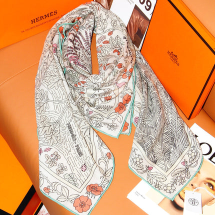 HERMES 26S SCARF 135 IN SILK AND CASHMERE 492453