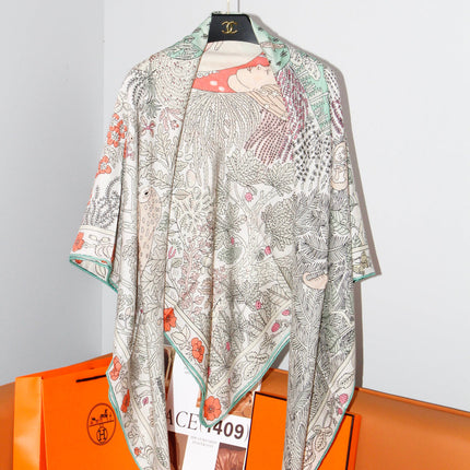 HERMES 26S SCARF 135 IN SILK AND CASHMERE 492453