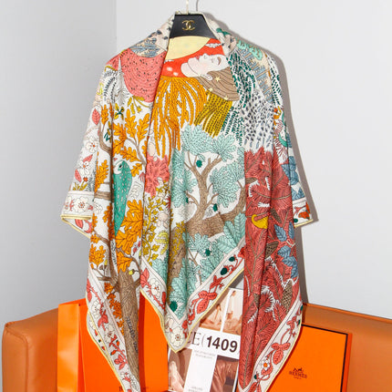 HERMES 26S SCARF 135 IN SILK AND CASHMERE 492455