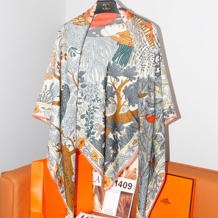 HERMES 26S SCARF 135 IN SILK AND CASHMERE 492456