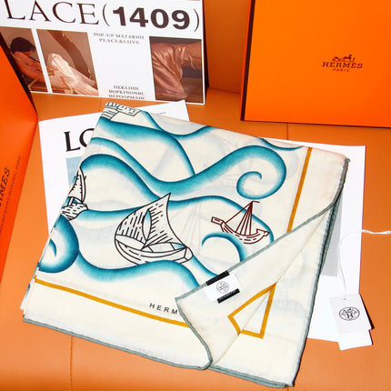 HERMES 26S SCARF 135 IN SILK AND CASHMERE 498487