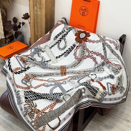 HERMES 26S SCARF 140 IN SILK AND CASHMERE 498494