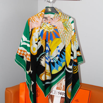HERMES 26S SCARF 140 IN SILK AND CASHMERE 498506