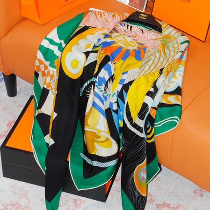 HERMES 26S SCARF 140 IN SILK AND CASHMERE 498506