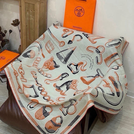 HERMES 26S SCARF 135 IN SILK AND CASHMERE 499943