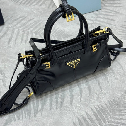 PRADA 25S BONNIE MINI HANDBAG 23 IN BLACK CALFSKIN GOLD HARDWARE