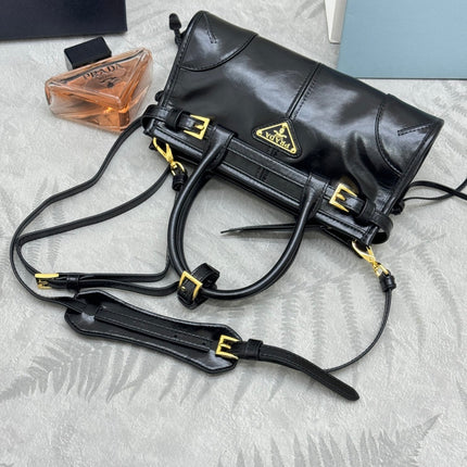 PRADA 25S BONNIE MINI HANDBAG 23 IN BLACK CALFSKIN GOLD HARDWARE
