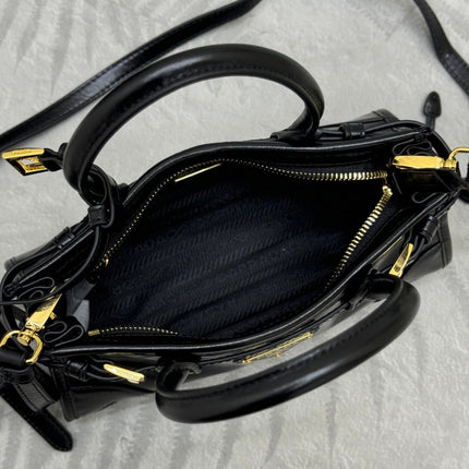 PRADA 25S BONNIE MINI HANDBAG 23 IN BLACK CALFSKIN GOLD HARDWARE