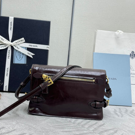 PRADA 25S SHOULDER BAG 23 IN DARK BROWN CALFSKIN GOLD HARDWARE