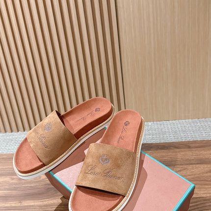LP 26S SLIDES SANDAL IN BROWN SUEDE WITH LOGO