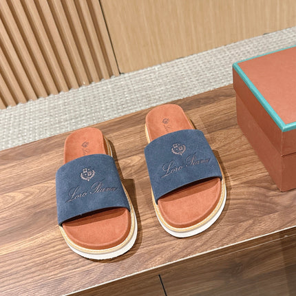 LP 26S SLIDES SANDAL IN NAVY BLUE SUEDE WITH LOGO