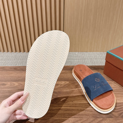 LP 26S SLIDES SANDAL IN NAVY BLUE SUEDE WITH LOGO
