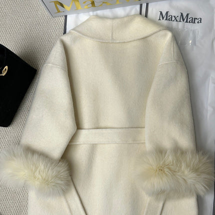 MAX MARA 25S CASHMERE COAT WITH FOX FUR TRIM 235