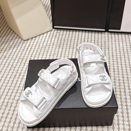 CHANEL 26S QUILTED DAD SANDALS IN WHITE CALFSKIN
