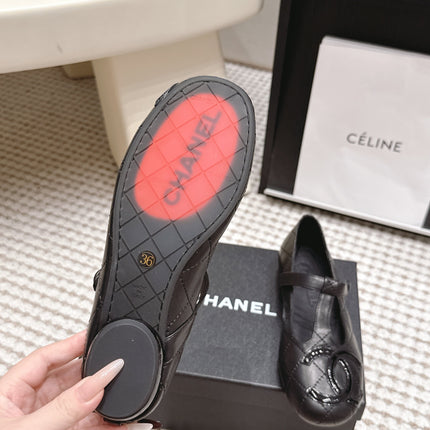 CHANEL 26S MARY JANE FLATS IN BLACK LAMBSKIN WITH  CC LOGO