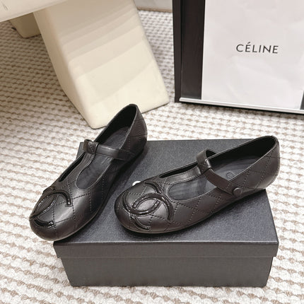 CHANEL 26S MARY JANE FLATS IN BLACK LAMBSKIN WITH  CC LOGO