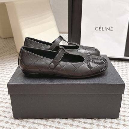 CHANEL 26S MARY JANE FLATS IN BLACK LAMBSKIN WITH  CC LOGO