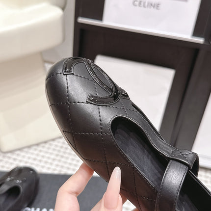 CHANEL 26S MARY JANE FLATS IN BLACK LAMBSKIN WITH  CC LOGO