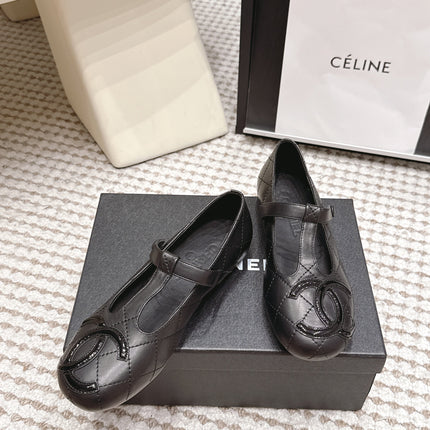 CHANEL 26S MARY JANE FLATS IN BLACK LAMBSKIN WITH  CC LOGO