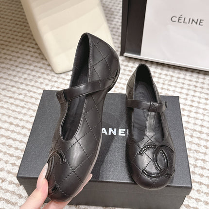 CHANEL 26S MARY JANE FLATS IN BLACK LAMBSKIN WITH  CC LOGO