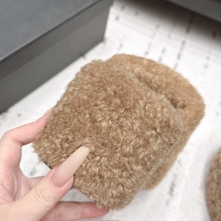 CHANEL 26S HIGH HEEL MULES IN BEIGE BLACK SHEARLING