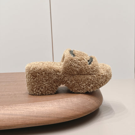 CHANEL 26S HIGH HEEL MULES IN BEIGE BLACK SHEARLING