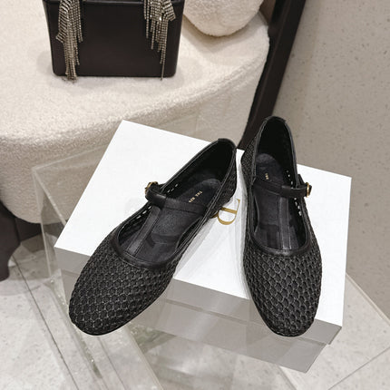THE ROW 26S MARY JANE FLATS IN BLACK CALFSKIN AND MESH