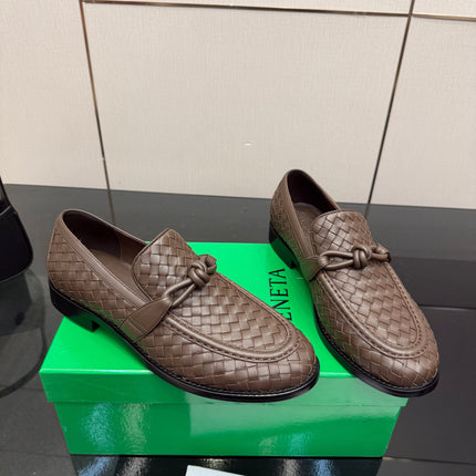 BOTTEGA VENETA 26S LOAFERS IN BROWN TECHNICAL WOVEN CALFSKIN