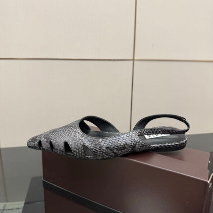ALAIA 26S CUT-OUT SLINGBACK FLATS IN BLACK PYTHON-EMBOSSED LEATHER